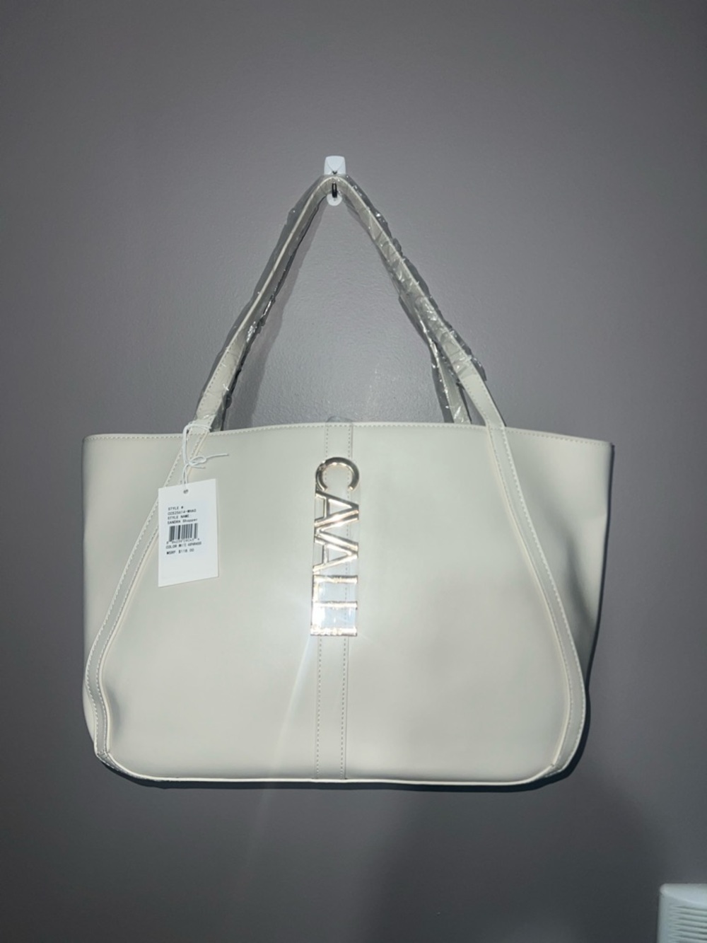 Cavalli Class White Tote Bag with Gold Logo Accent